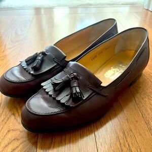 SALVATORE FERRAGAMO MEN SIZE 9 EE USED BURGUNDY LEATHER SHOES/PENNY LOAFERS